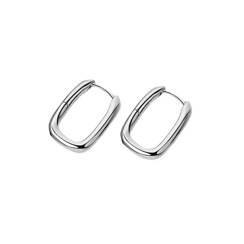 Silver earrings with long buckle.